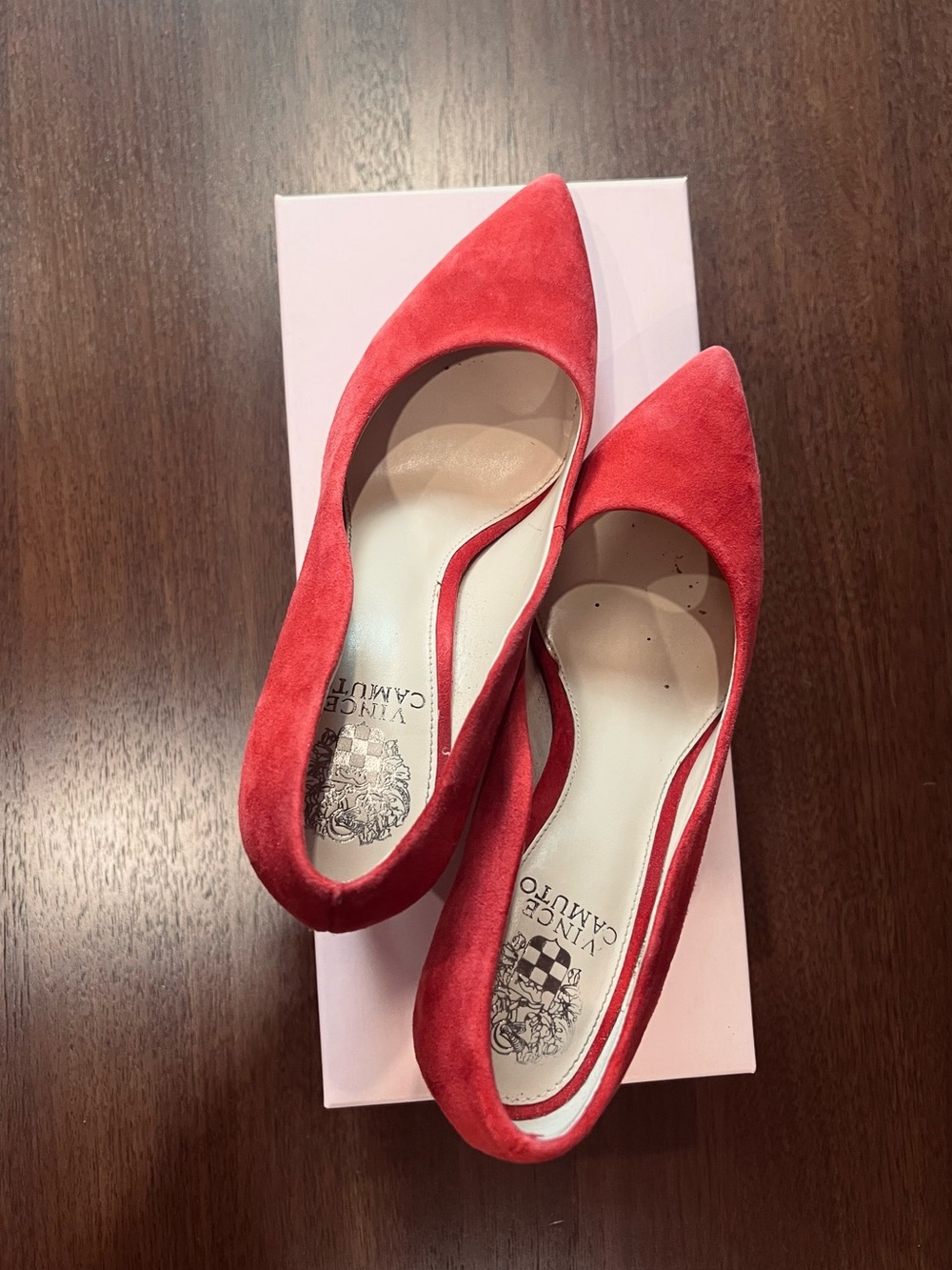 Vince Camuto Red Suede Pointed-Toe Flats